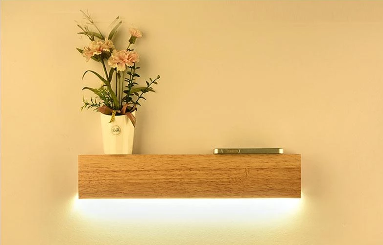 Eliana - Modern Oak Wood Shelf & Lamp